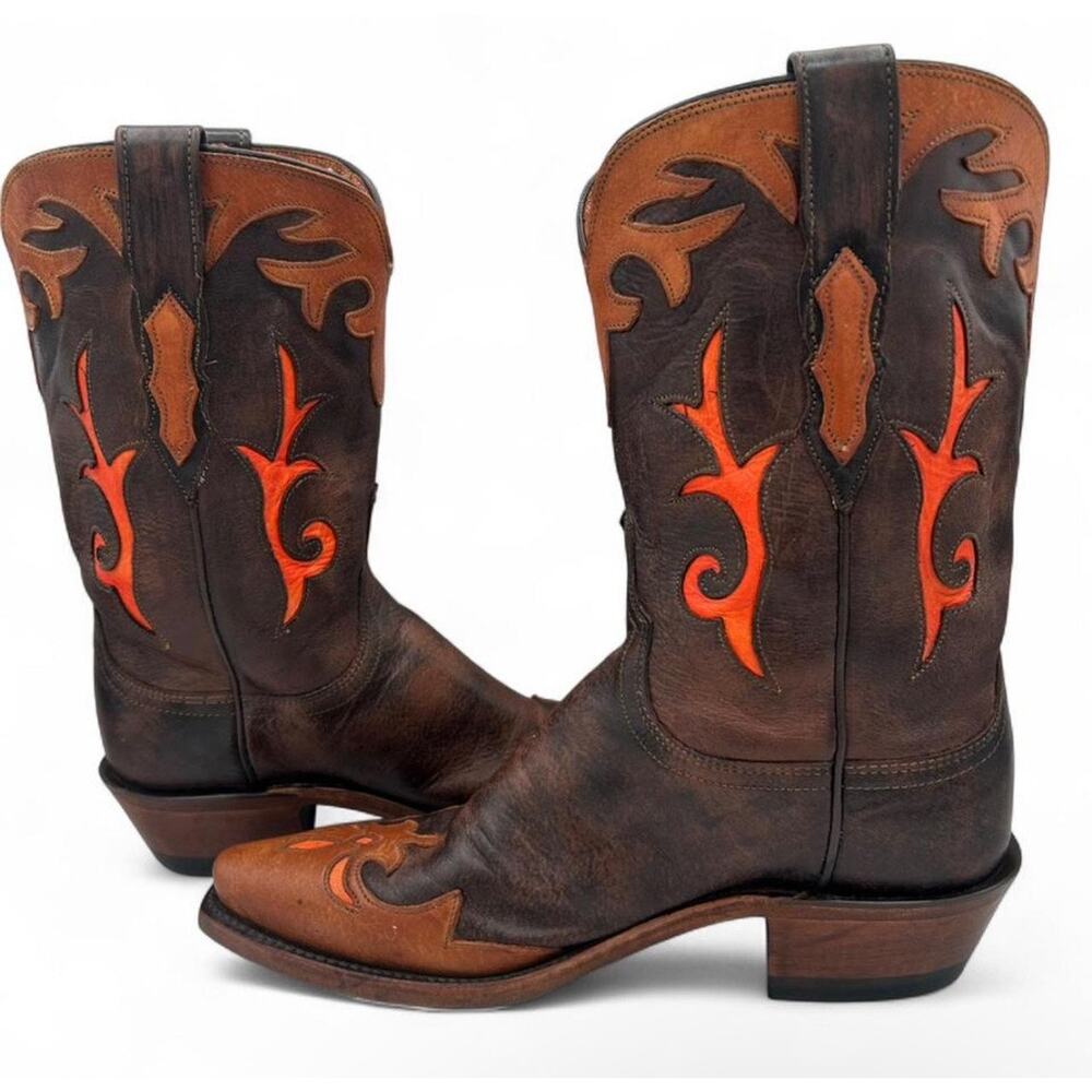 Lucchese 1883 Women's 7.5 Western Cowboy Boots Brown Camel, Orange Snipe Leather